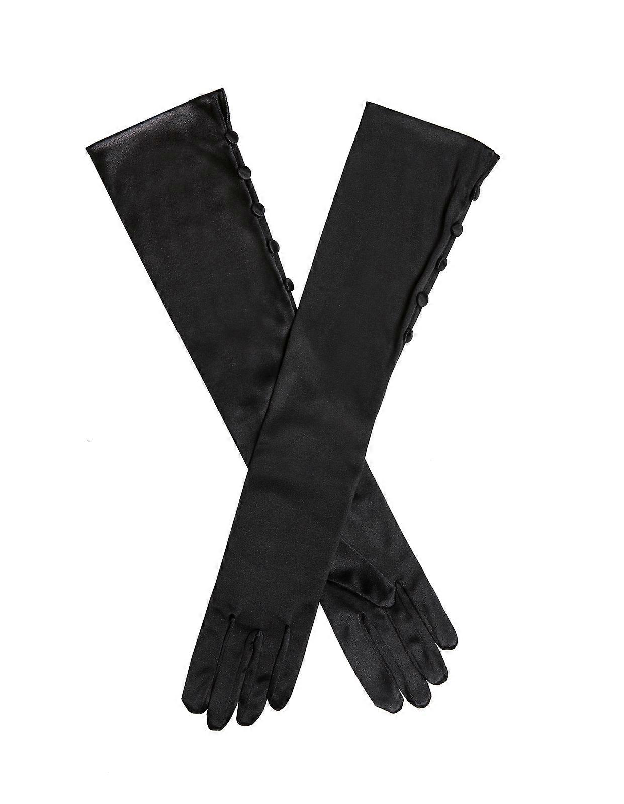 Dents Womens Satin Elbow Length Gloves with Button Trim