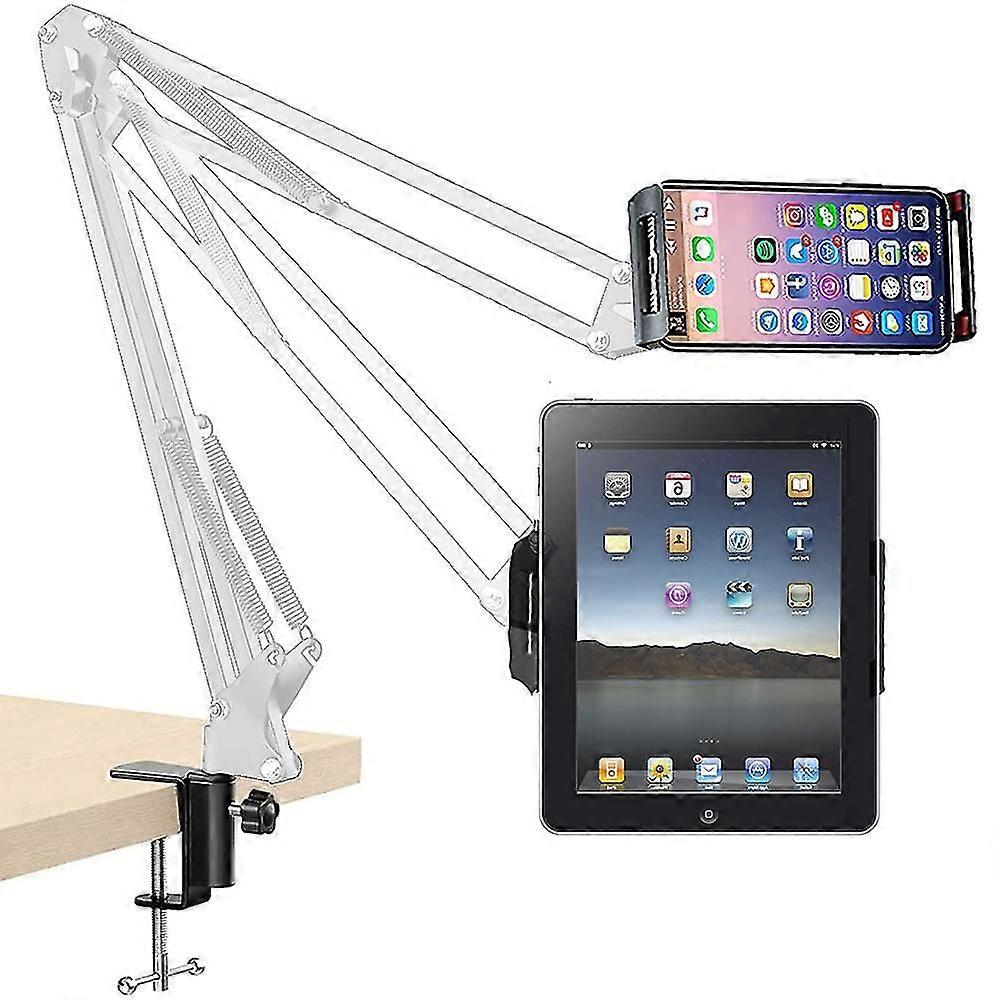 Overhead Video Stand Phone Holder Articulating Arm Phone Mount Table Top Scissor Boom Arm Articulating Phone Stand Tablet Phone Holder For Streaming P