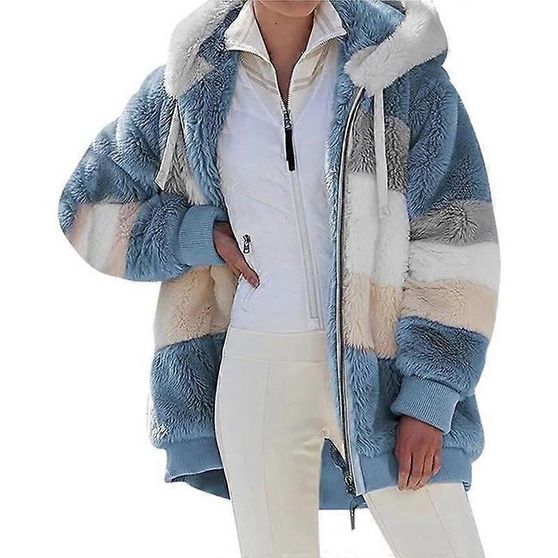 Women's Fleece Jacket Zip Up Hooded Sweatshirt Plus Size Winter FleeceLong Sleeve Sweatshirt Coat Fleece Comfortable Blue