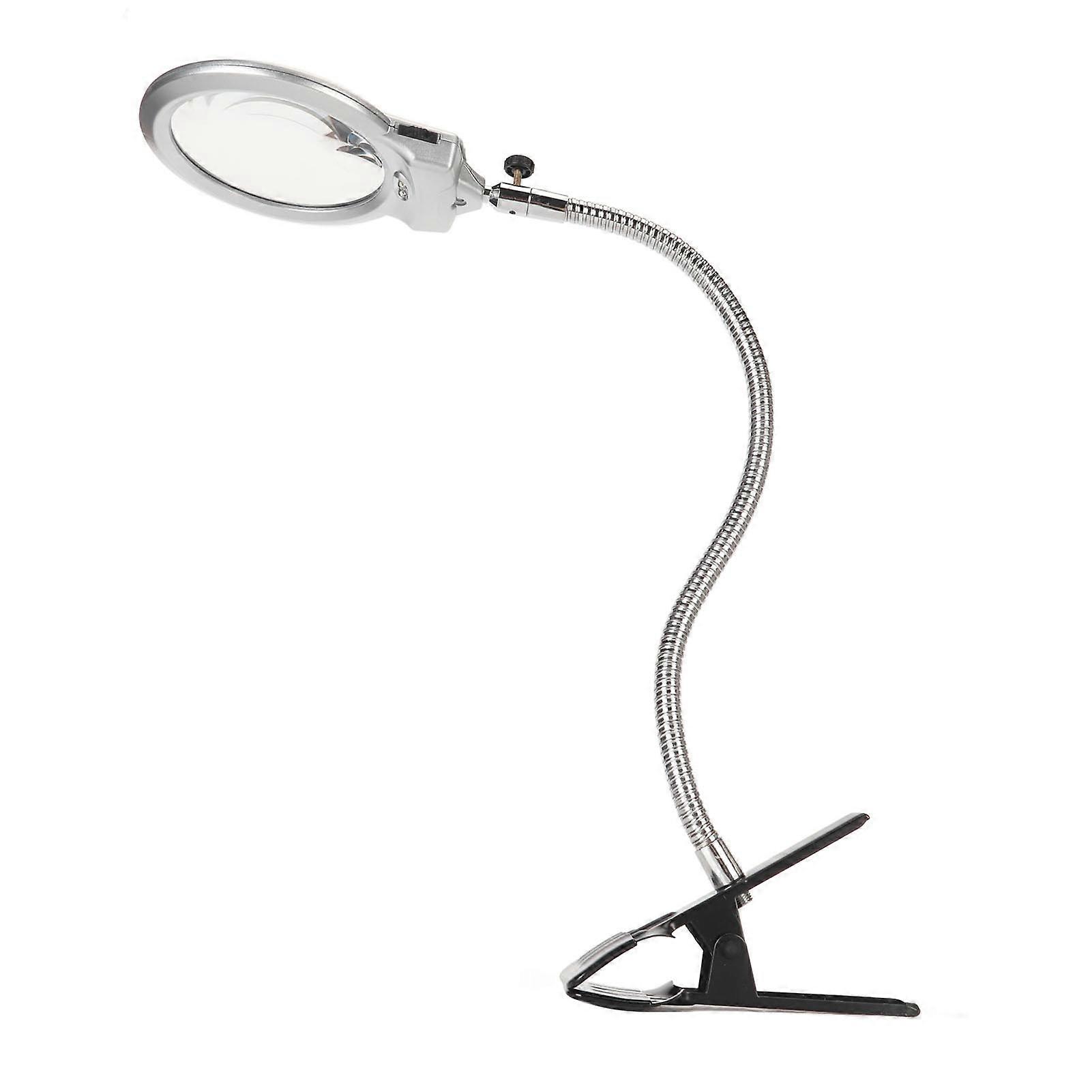 DTCY Clamp Magnifying Glass 2X and 6X Dual Lens Flexible Hose 2 LEDs Clip On Magnifier with Light