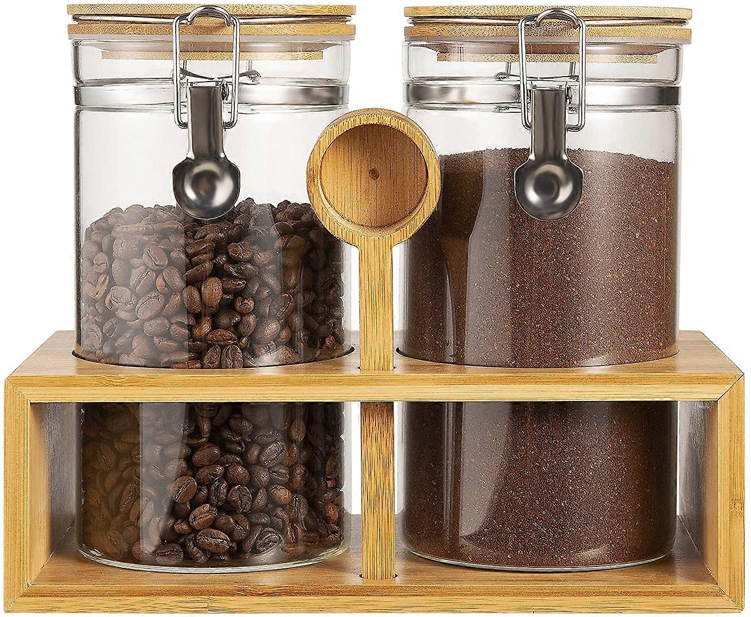 3 Glass Coffee Sugar Containers Set for Kitchen Storage, 45 OZ Large Jars with Airtight Lids