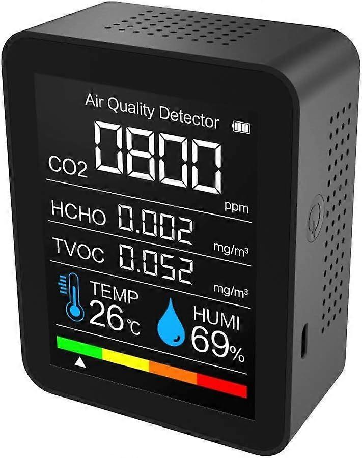 Portable Air Quality Detector CO2 Measurement Digital Temperature Meter Humidity Tester Carbon Dioxide Detector TVOC Formaldeide HCHO (Black)