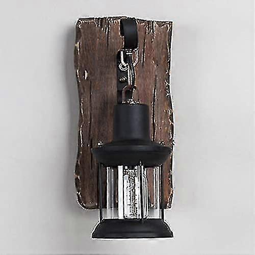 Solid Wood Wrought Iron Wall Lamp Retro Industry Wall Sconce Glas
