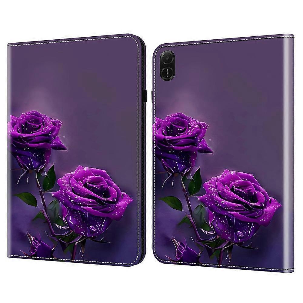 For Honor Pad X8a Case Flip Stand Leather Tablet Cover Pattern Printed-Purple Rose
