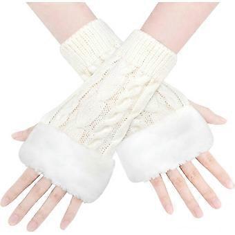 Women Fingerless Gloves - Winter Wrist Warmers for Ladies, Thermal Knitted Arm