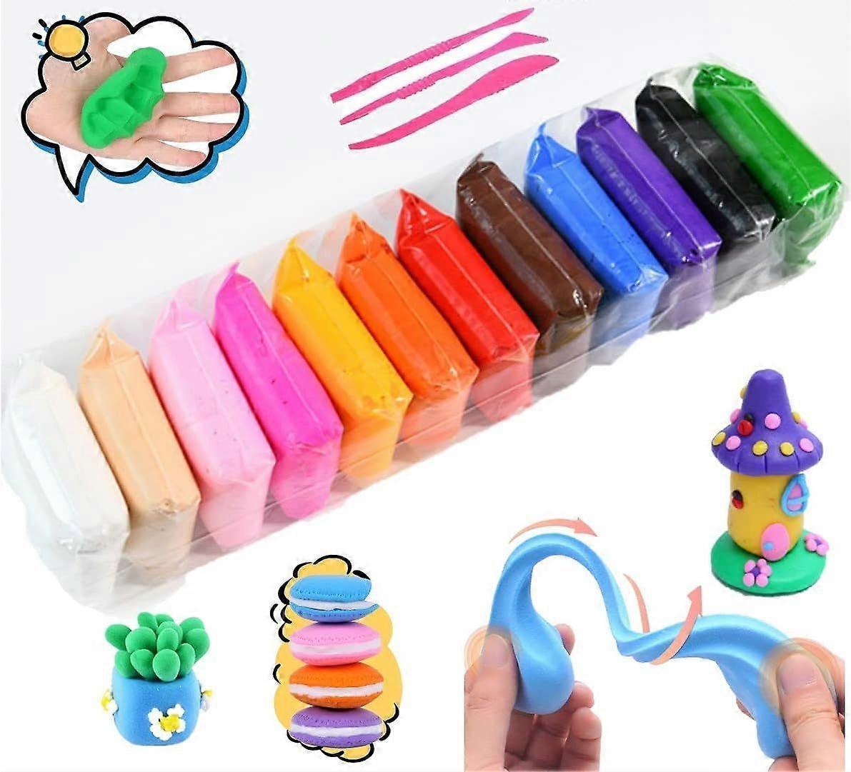 Children's Clay 12 Colours Modelling Clay Magic Clay Air-Drying Ultralight Non-Toxic with 3 Tools Play Clay Creative Crafts for Nursery School Childre