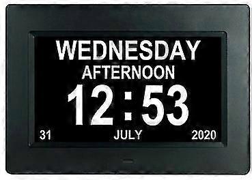 Dementia Clock Alzheimer's Disease Clock Elderly Large Digital Calendar Clock Clock with Day and Date (Black British Standard)