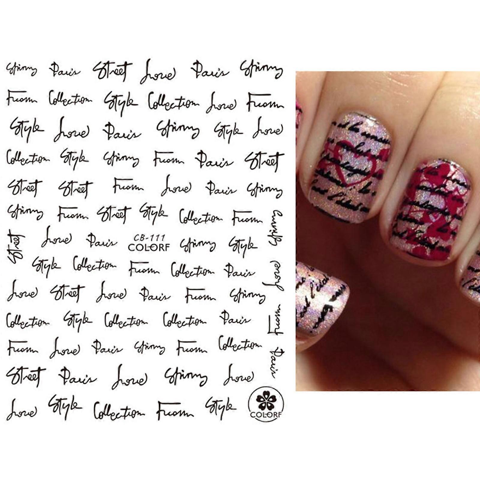 DIYマニキュアネイルデコレーションネイルアートステッカーゴールドシルバーレターハートローズネイルデカール粘着ネイルステッカーギフト111ブラック