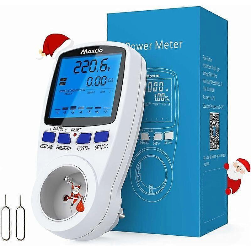 Dual Tariff Electric Consumption Meter, Socket Energy Meter with LCD Display Data Retention Energy Consumption Meter Wattmeter 3680W Max