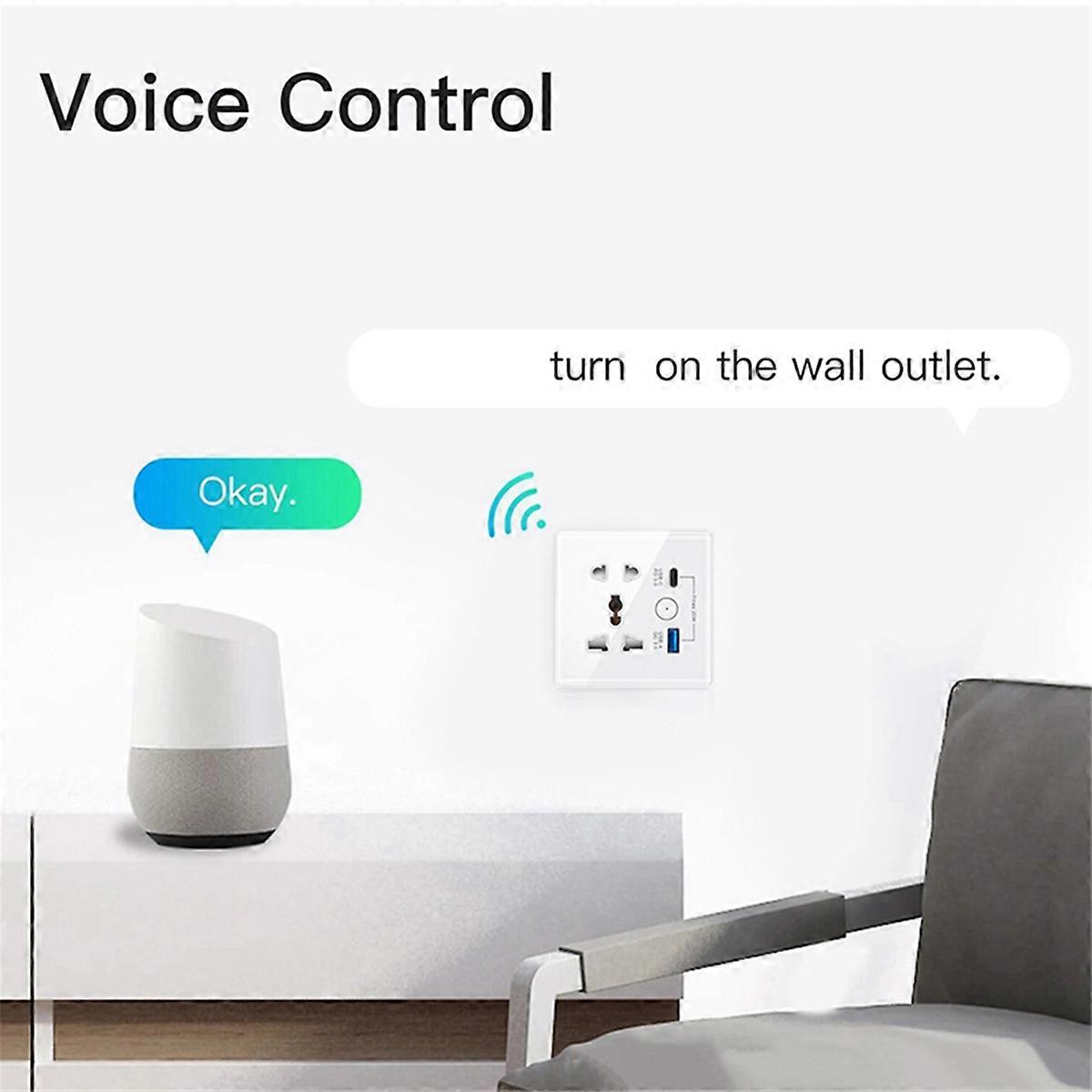 Tuya Smart Socket with TypeC+USB Fast Charging Remote Timing Socket A