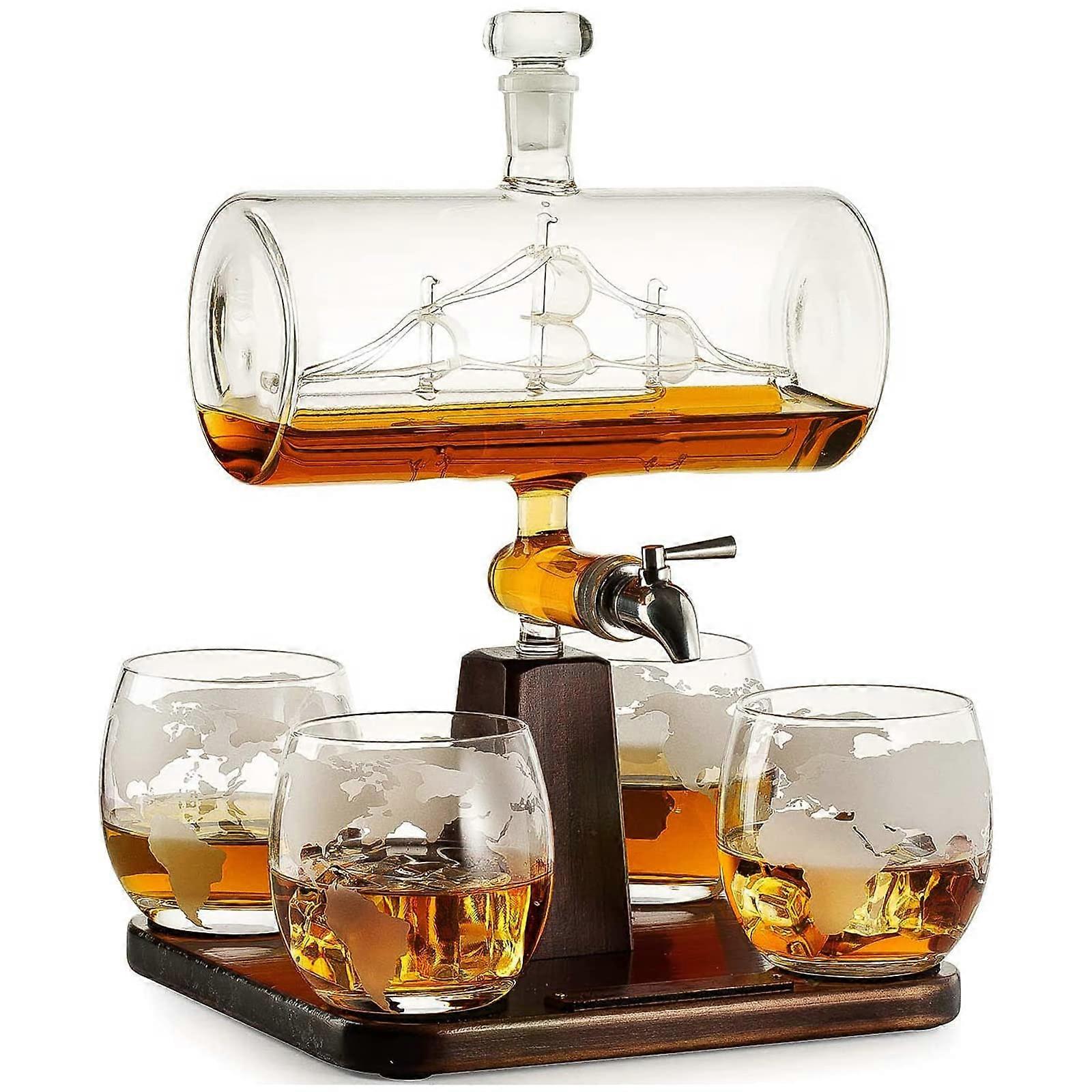 4 Glasses Whiskey Decanter Globe Set Unique Design for Home Bar 1250ml