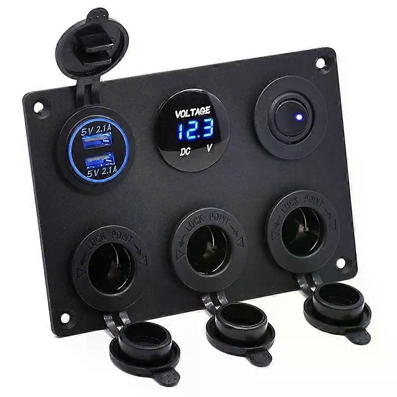 12V Multi Panel Cigarette Lighter Plug Socket Power Outlet 4.2A Dual USB Charger LED Voltmeter Toggle Switch for Car Marine RV