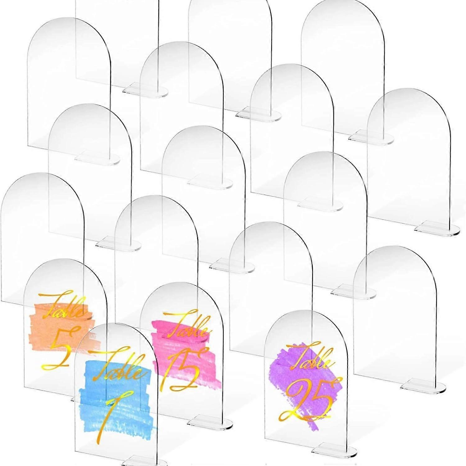 10PCS Clear Acrylic Table Signs Blank Arch Design with Base Stand for Wedding Reception, Event, Party, Restaurant Decor