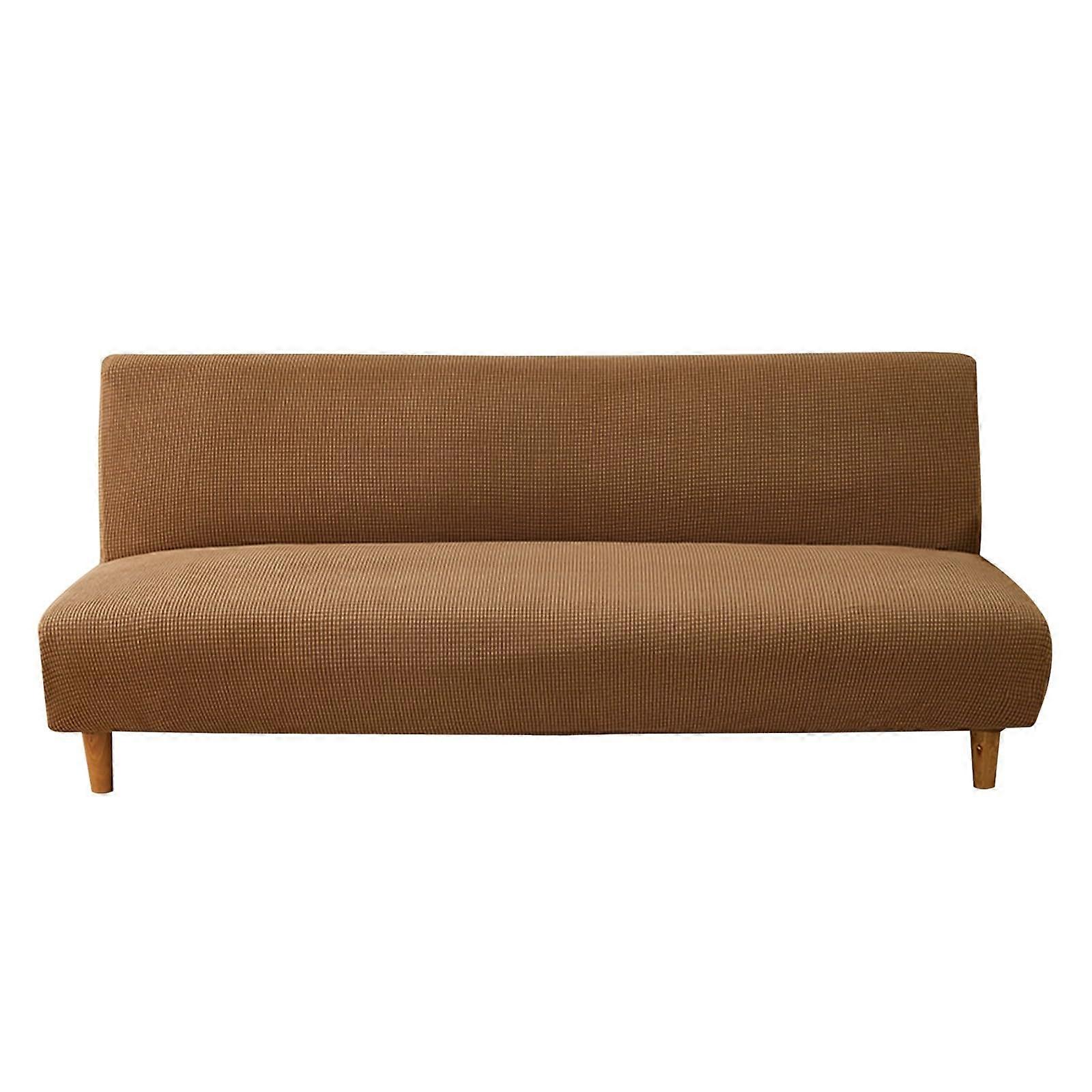 Armless Sofa Bed Slipcover Couch Cover Stretch Futon Protector Elastic Removable Brown Small (120-155cm)