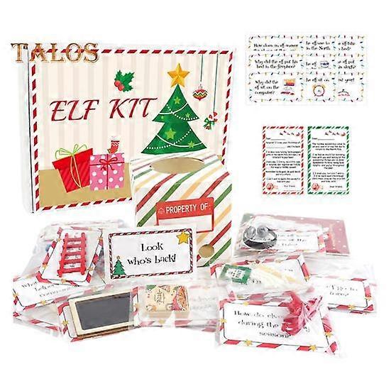 24 jours Noël Elf Kit compte à rebours pour Noël Elfe Aventure Prop Vacances Échelle Tableau Noir Carte de voeux Jouets Set