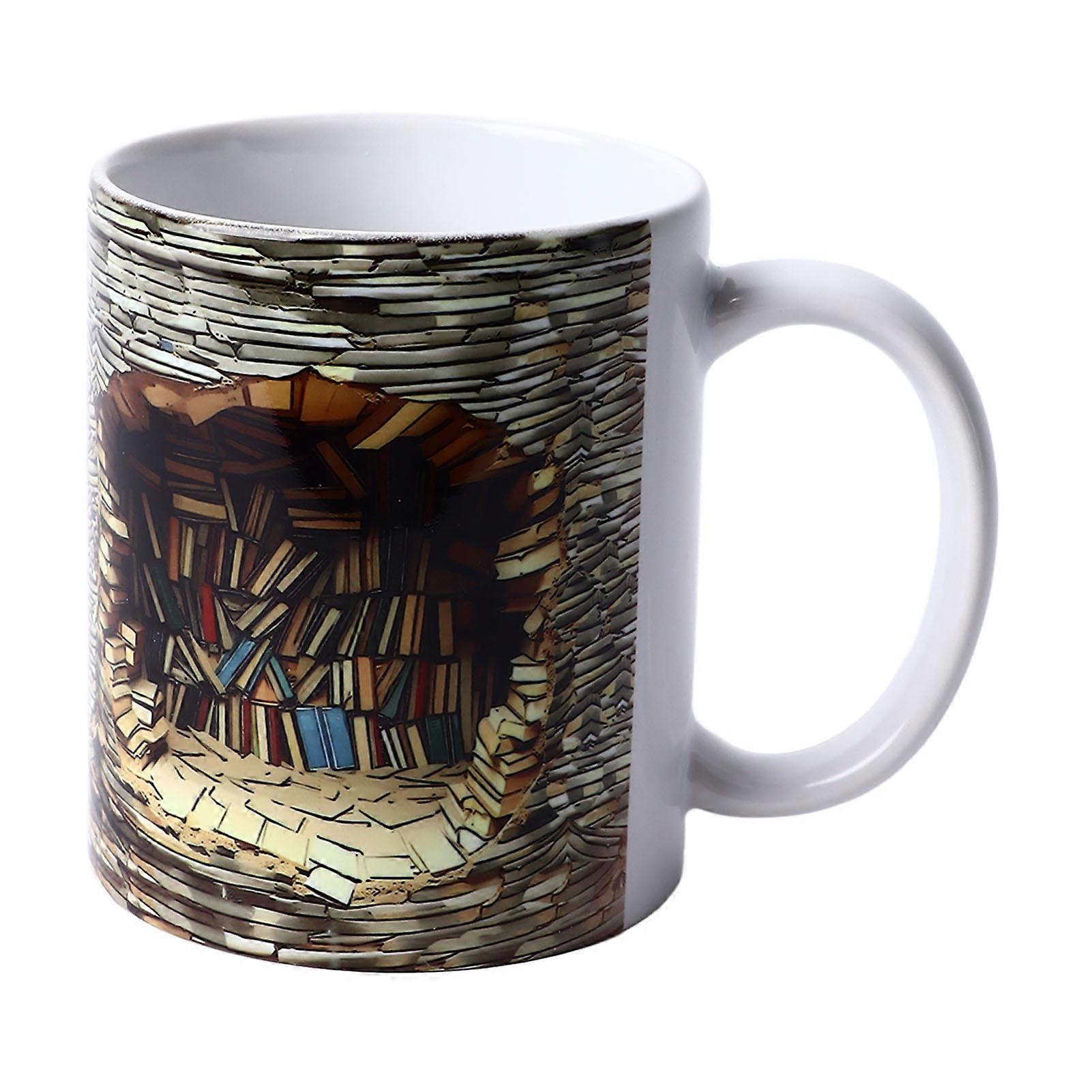 Ceramic Mug Innovative Eye Catching 3D Bookshelf Pattern Heat Resistant Multi Purpose Coffee Cup