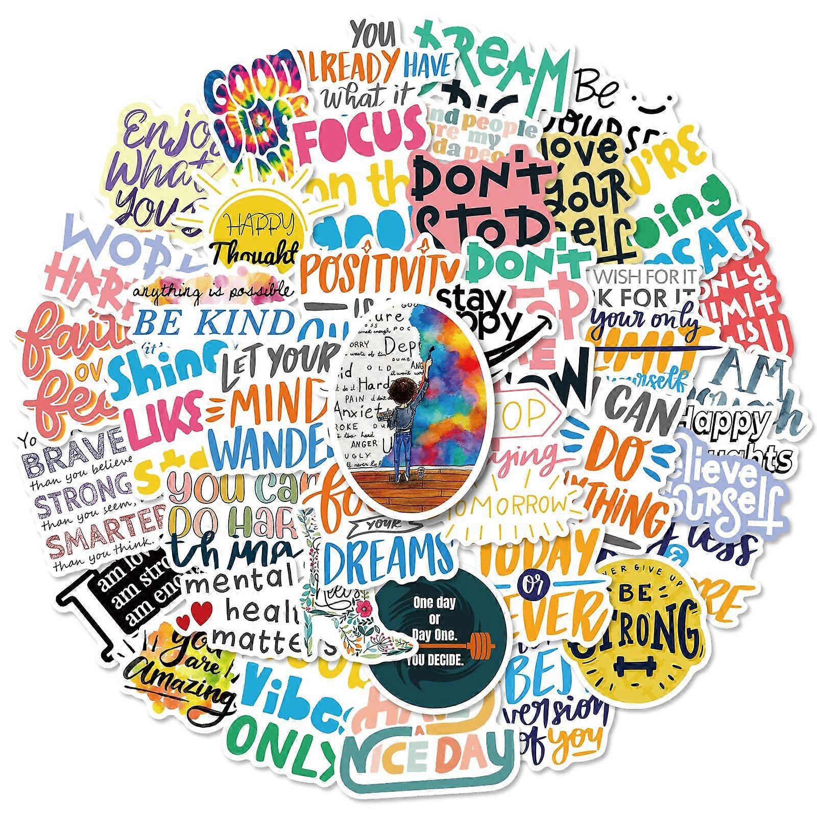 Inspirational Text English Slogan Stickers, Set of 50, Waterproof and UV Resistant, Great for All Your Gadgets