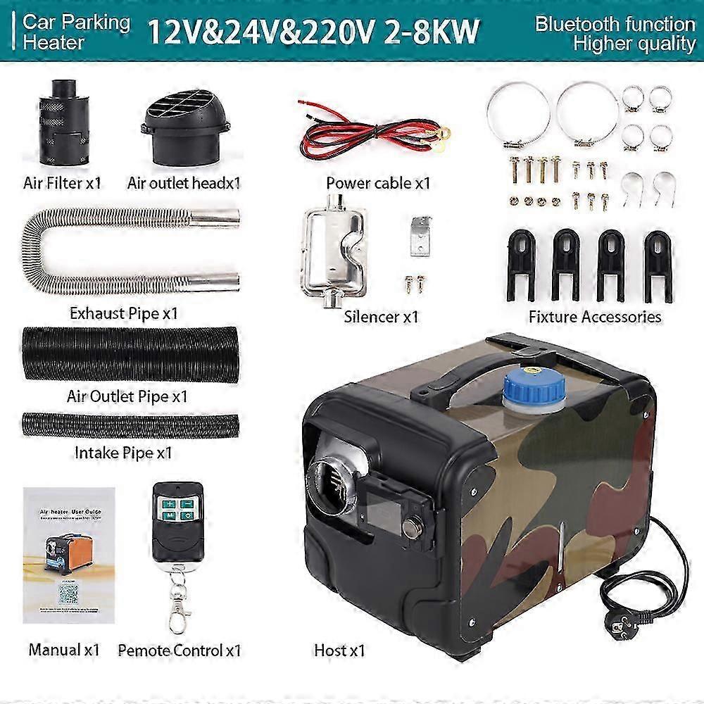 12V / 24V / 220V Parking Diesel Chauffage Chauffage Air 2 / 8KW avec interrupteur LCD Silencieux pour voiture camion bateau RV chauffage d’hiver