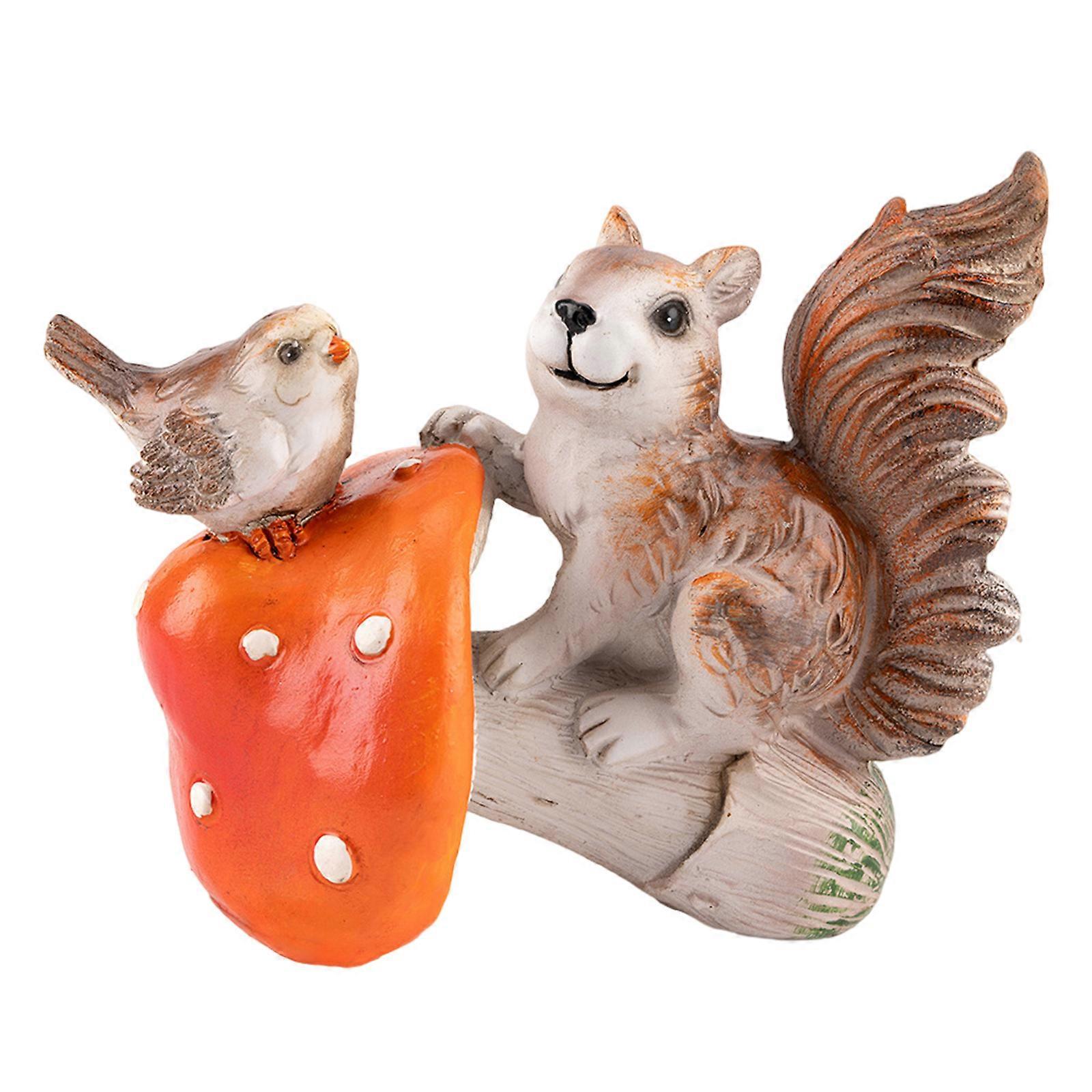 Resin Squirrels Bird On Mushroom Figurines Garden Squirrels Decors Statue Animal Figurines Sculpture Table Centrepieces