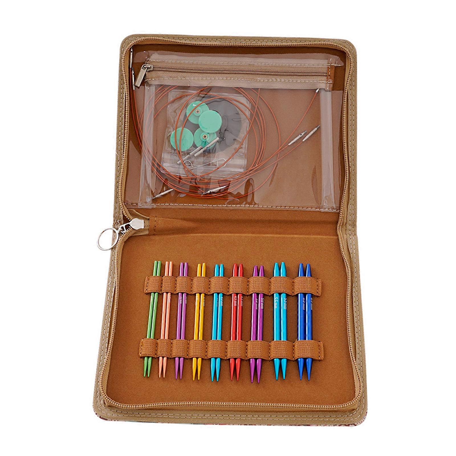 9Pairs Interchangeable Circular Knitting Needle Set with Zippered Case, 3.0mm-6.0mm Aluminum Circular Knitting Needle