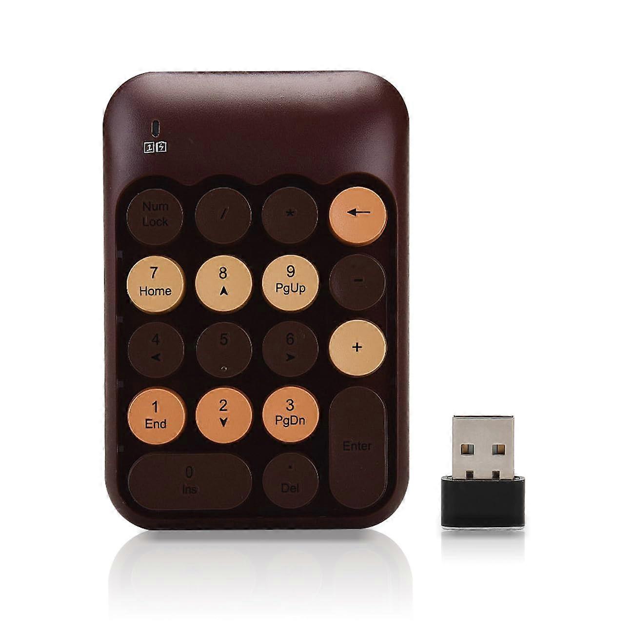 Wireless Number Pad, Round Keycap Numeric Keypad 18 Keys with 2.4G Mini USB Receiver for Laptop, PC