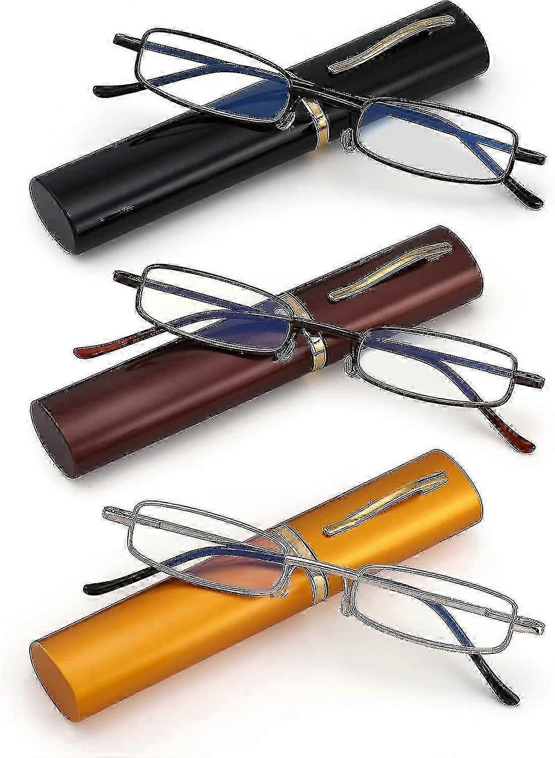 3 Pack Slim Blue Light Blocking Reading Glasses with Spring Hinge Compact Case
