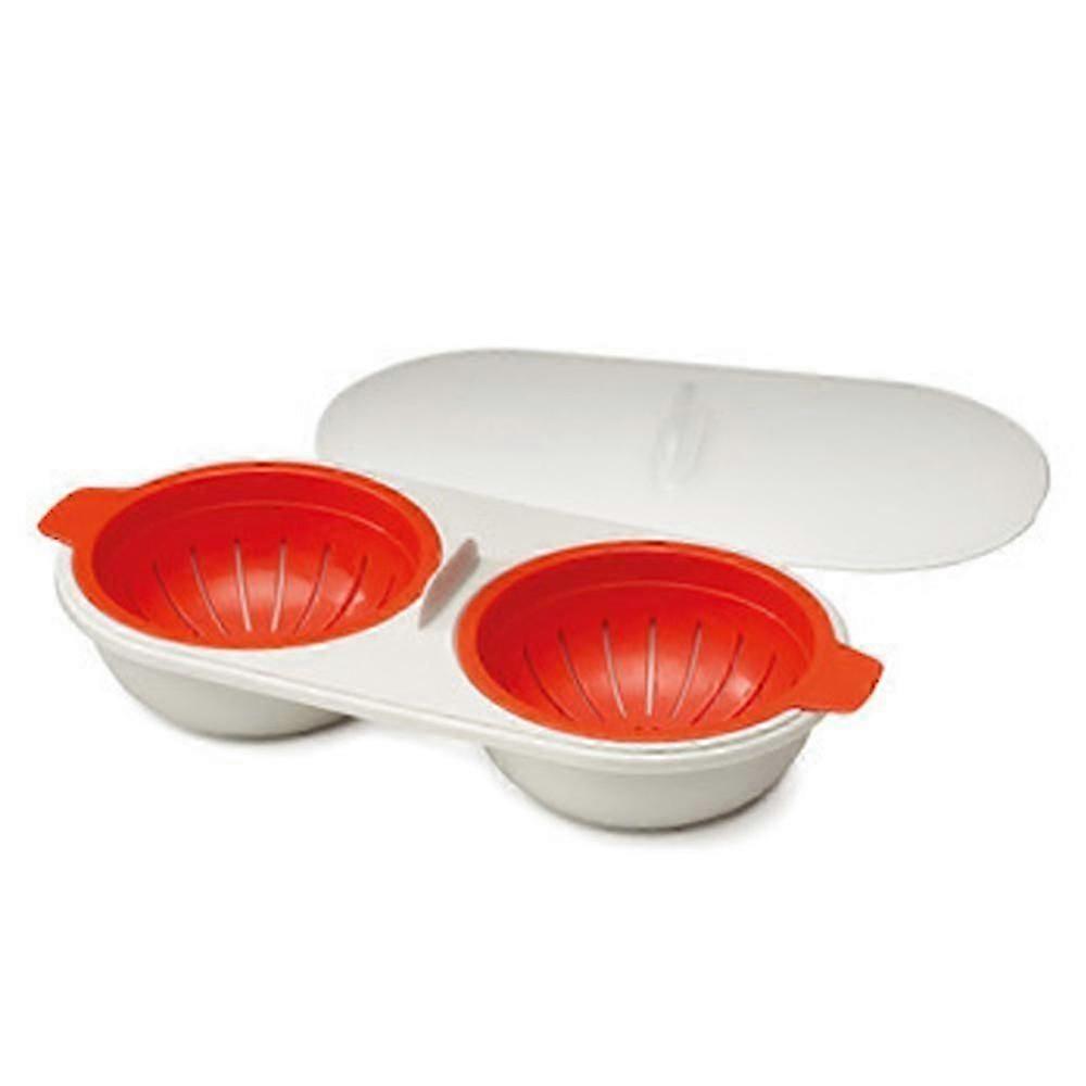 Double Egg Poacher for Microwave,2 Cavity Edible Silicone Drain Egg Boiler Set