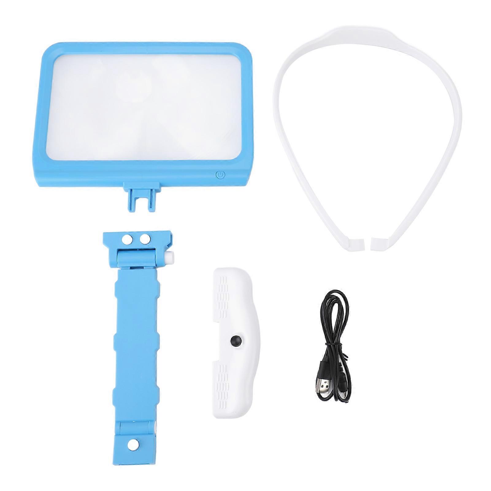 Neck Hanging Magnifying Glass Detachable 5X Magnification Hands Librate Magnifying Glass with 48 LED Chips for Senior Blue