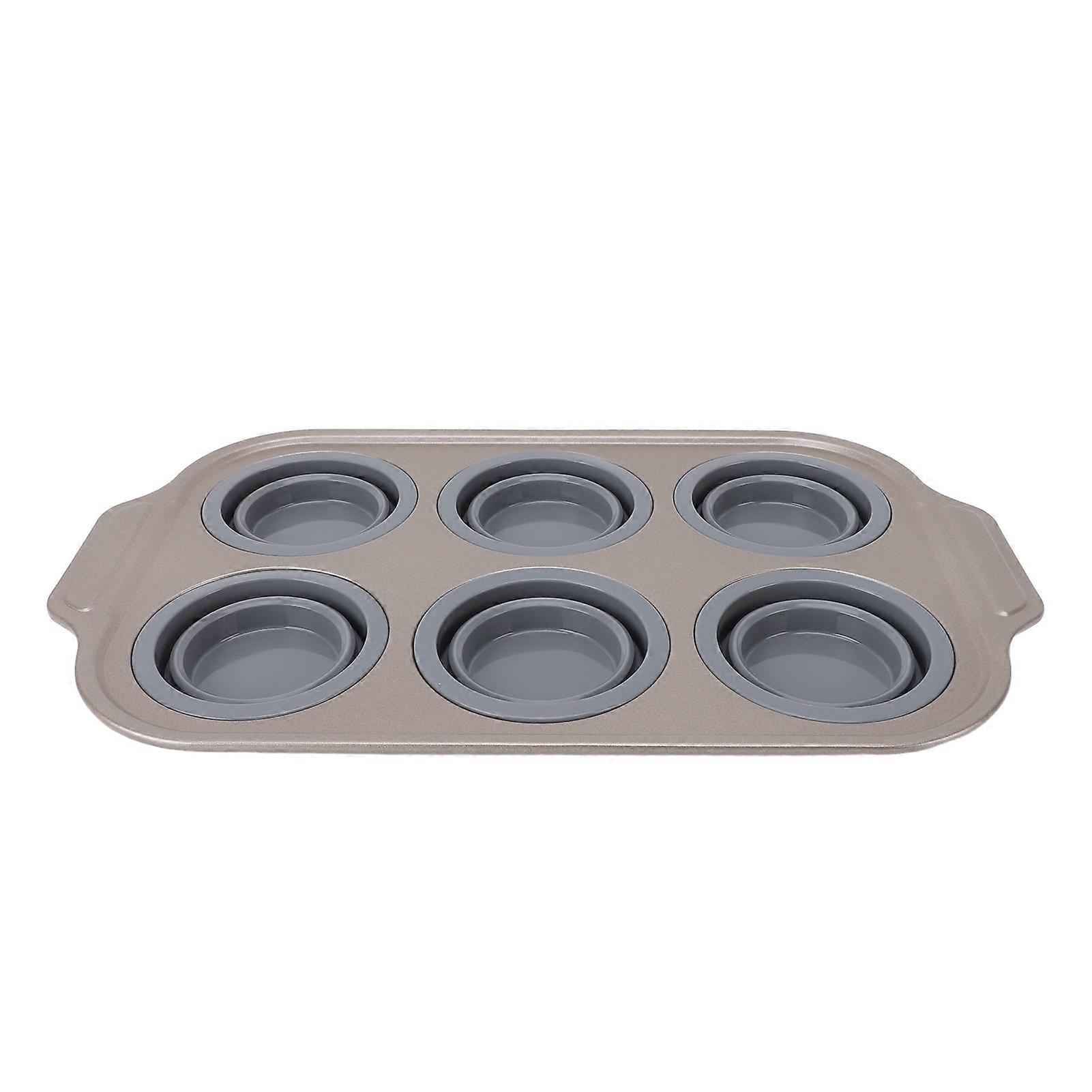 Cake Maker Tray Foldable Press Type Easy Release Silicone 6 Cupcake Baking Tray for Home Kitchen Gray