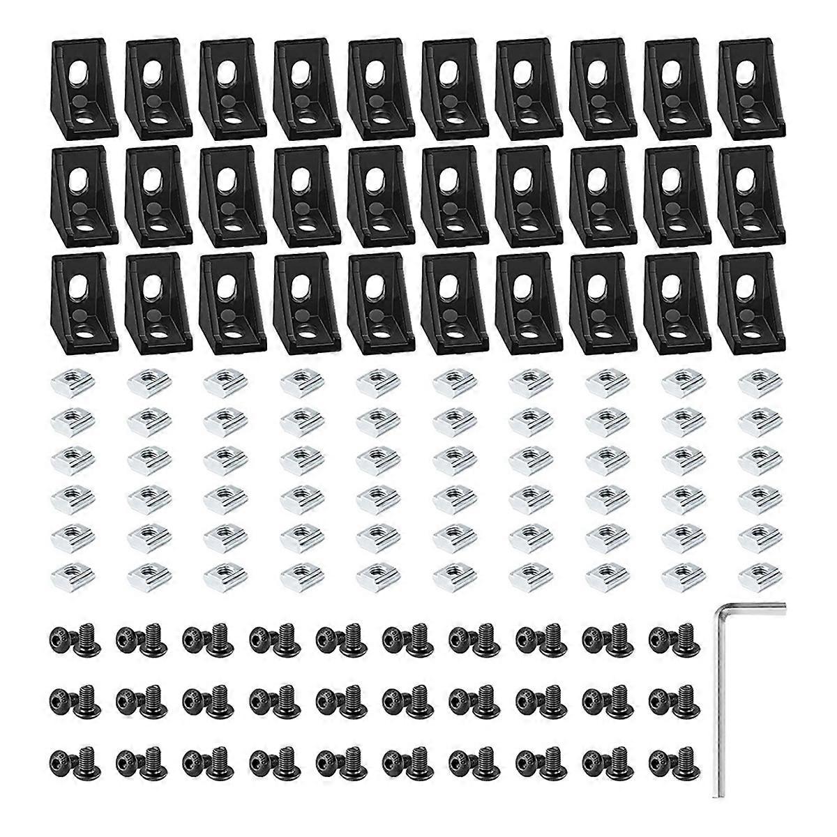 30 Set Aluminum Extrusion 2028 Aluminum Profiles Corner Bracket Black Right Angle with T Slot Nuts