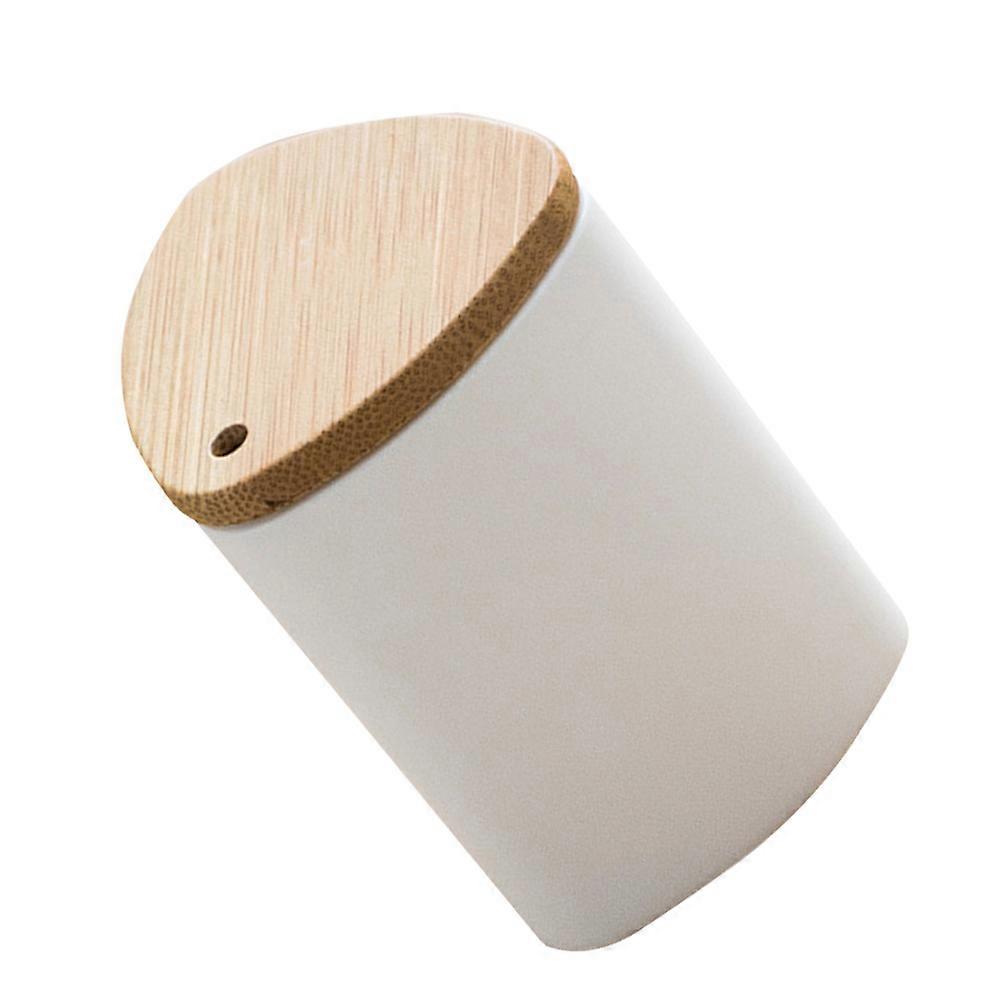 White Toothpick Holder with Bamboo Lid for Home Use Keeps Toothpicks Clean and Dust Free