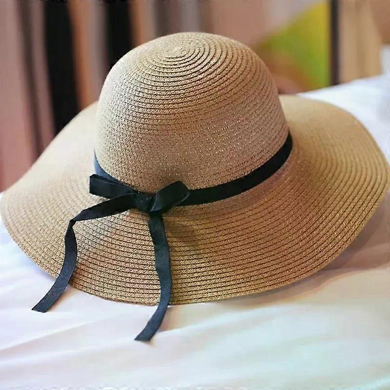 UV Brim Protection Wide Cap Cap Straw Useful Tools New Men's and Women's Natural Panama Sun Hat Ribbon Beach Hat