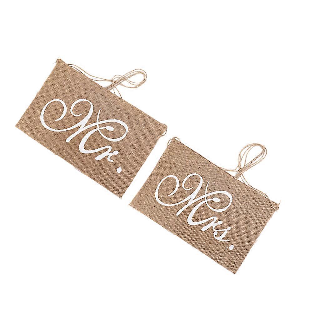 Burlap Wedding Bunting Bride Groom Chair Signs Hanging Adornment Chocolate 2Pcs