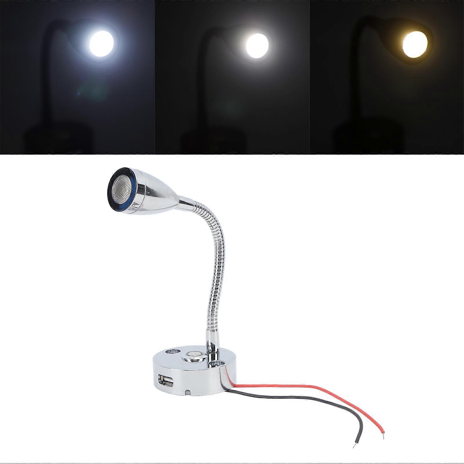 RV Reading Light LED Chrome Indoor Bedside Lamp Boat Yacht USB 3 Adjustable Light Color Touch Lamp DC12 to 24V