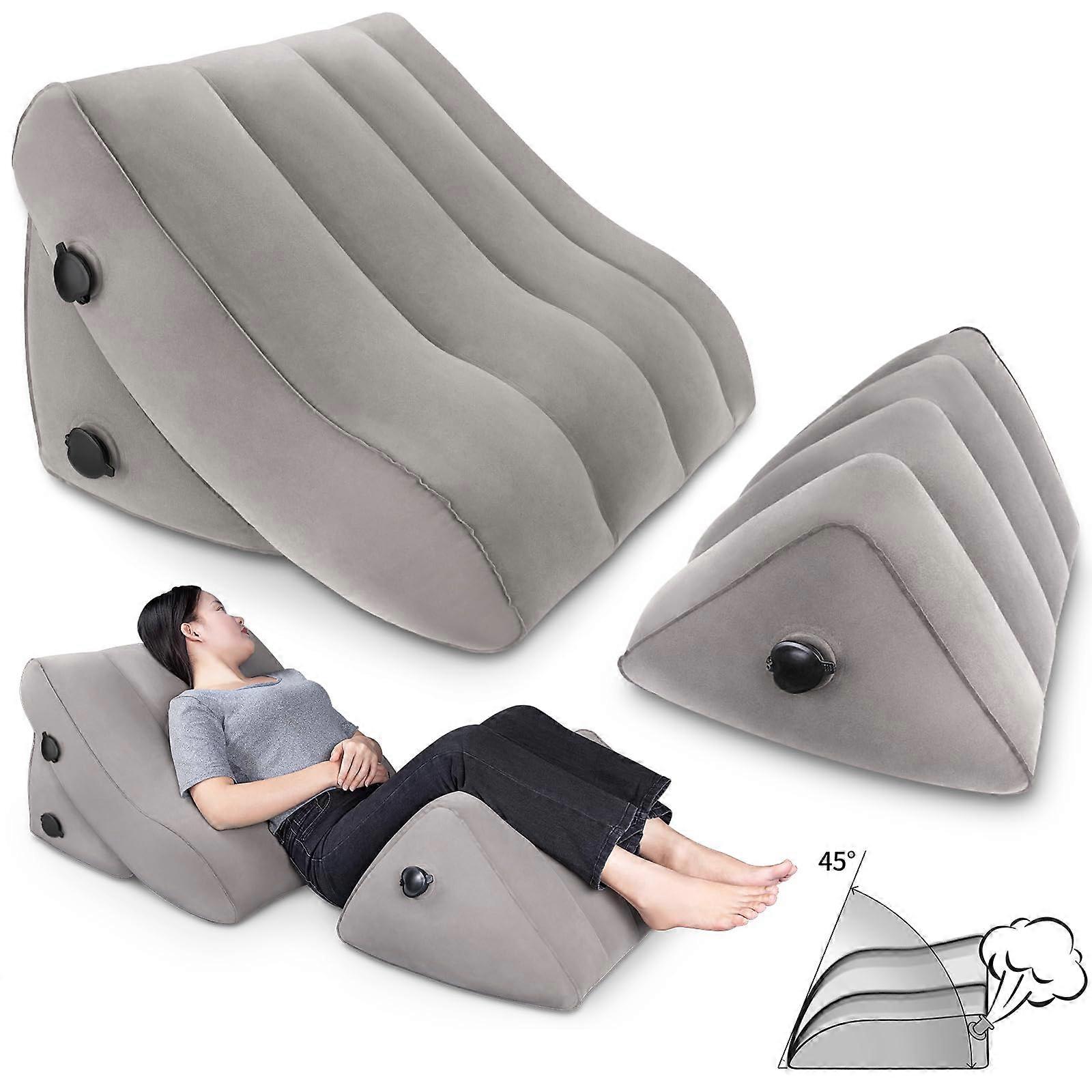 Inflatable Backrest Leg Cushion Set, 2 Adjustable Wedge Cushions for Pain Relief Gray