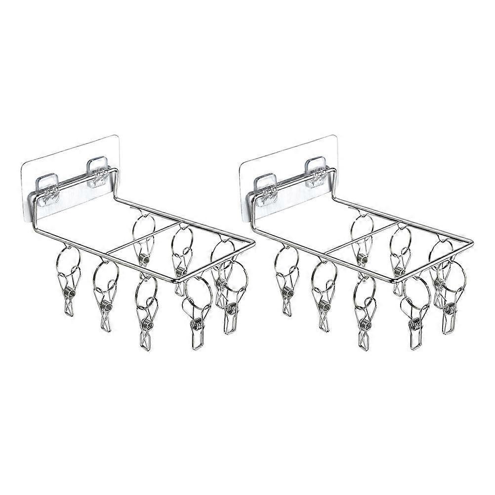 Socks Drying Racks Wall-Mounted Non-Slip Clips Socks Shelf Silver 19X11.5cm Drying 2Set