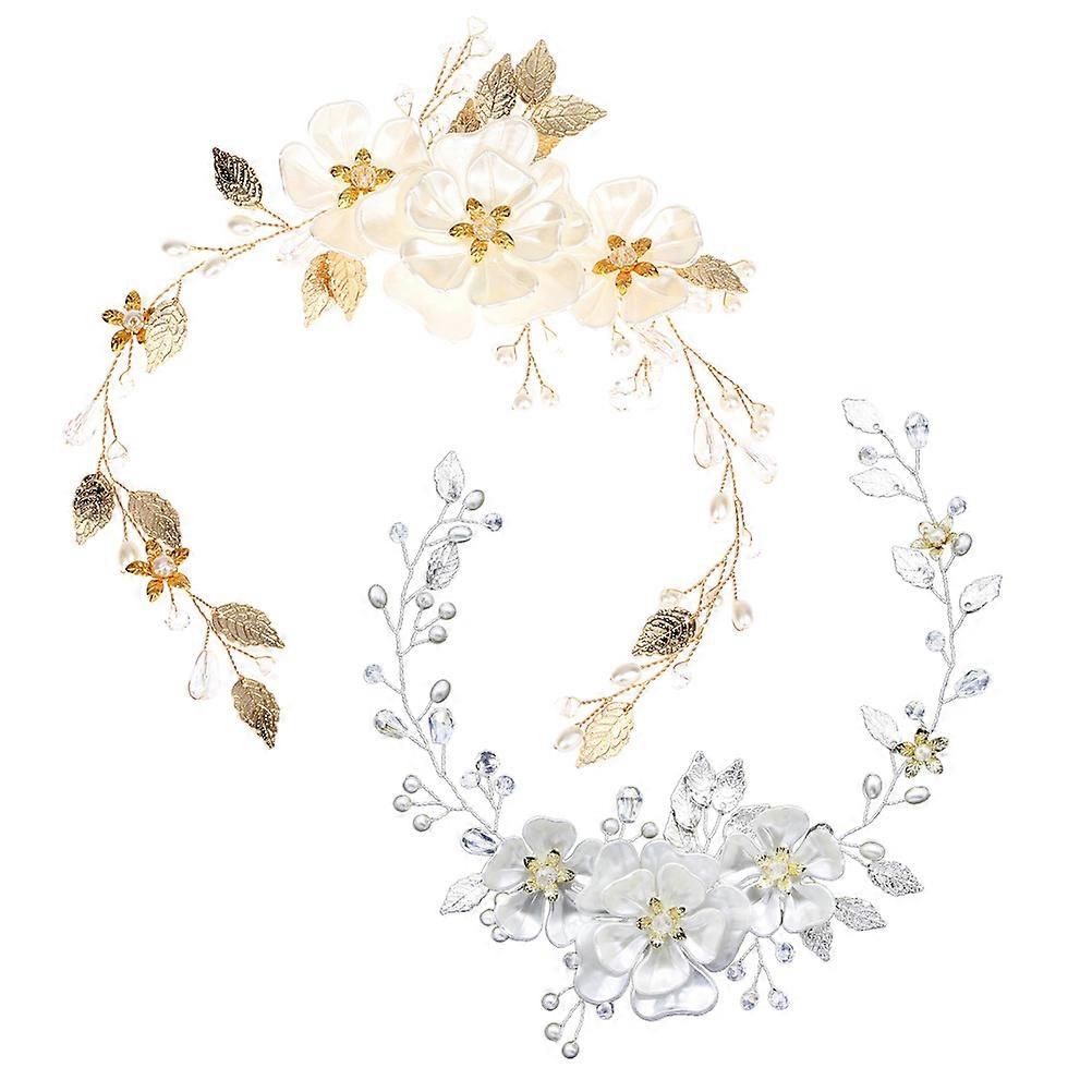女性の花のヘッドピースブライダルジュエリー結婚式やパーティーのための葉と花のデザインホワイト2PCSのクラシックなスタイル