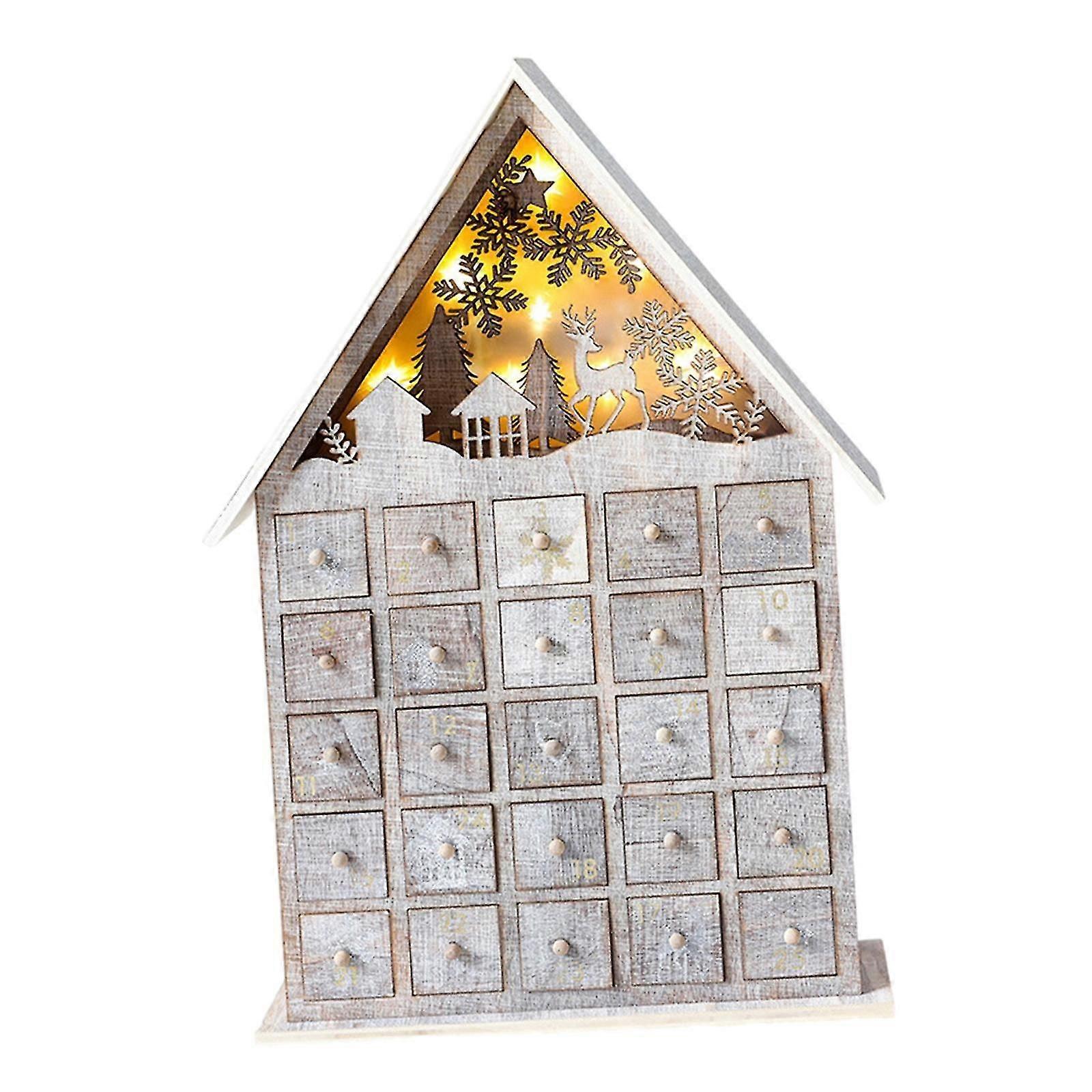 Wooden Christmas Advent Calendar with 25 Storage Drawers with LED Lighting