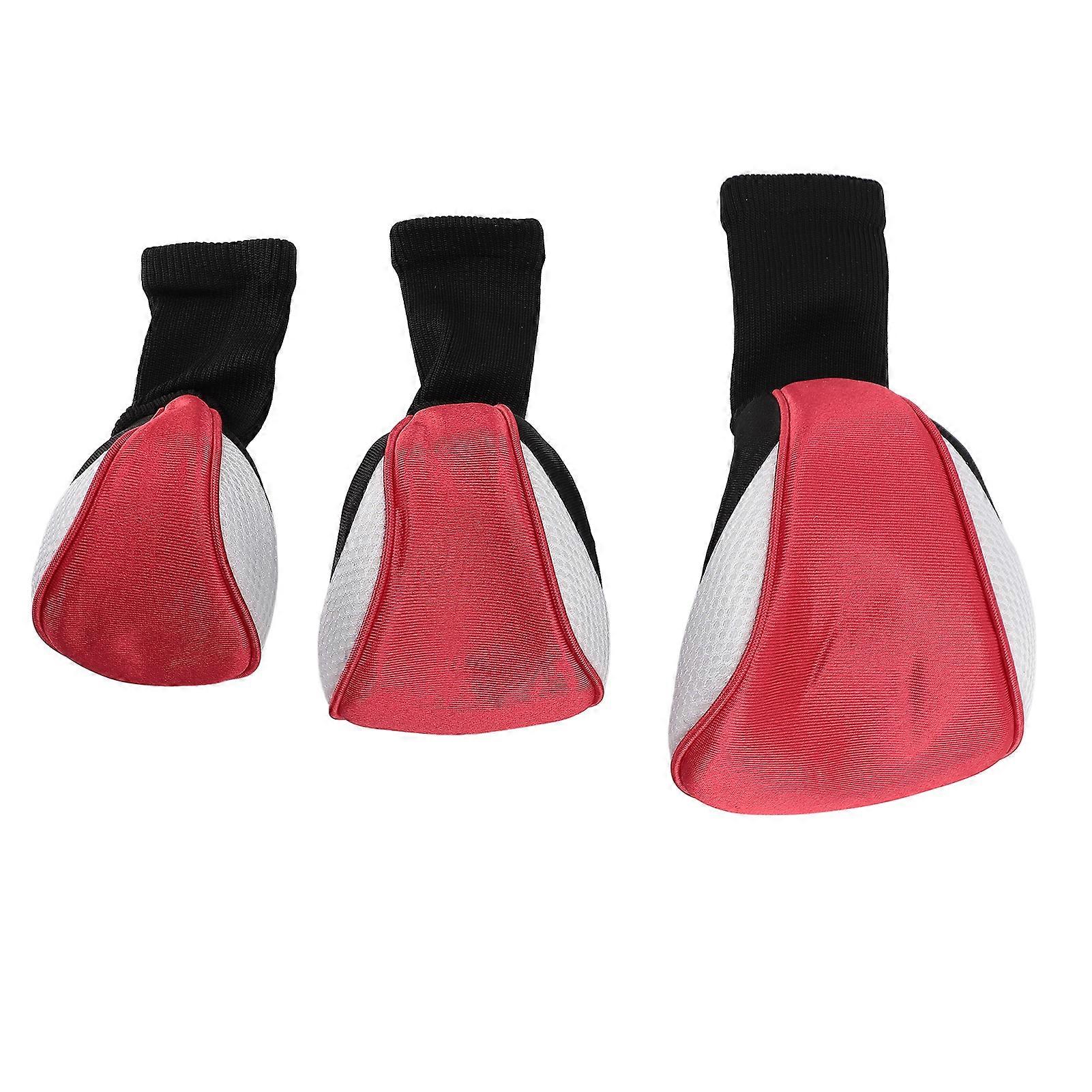 3pcs Club Head Cover with Interchangeable Tags Breathable Scratch Proof Nylon Composite Fabric 1 3 5 Club Protective Head Cover Red White