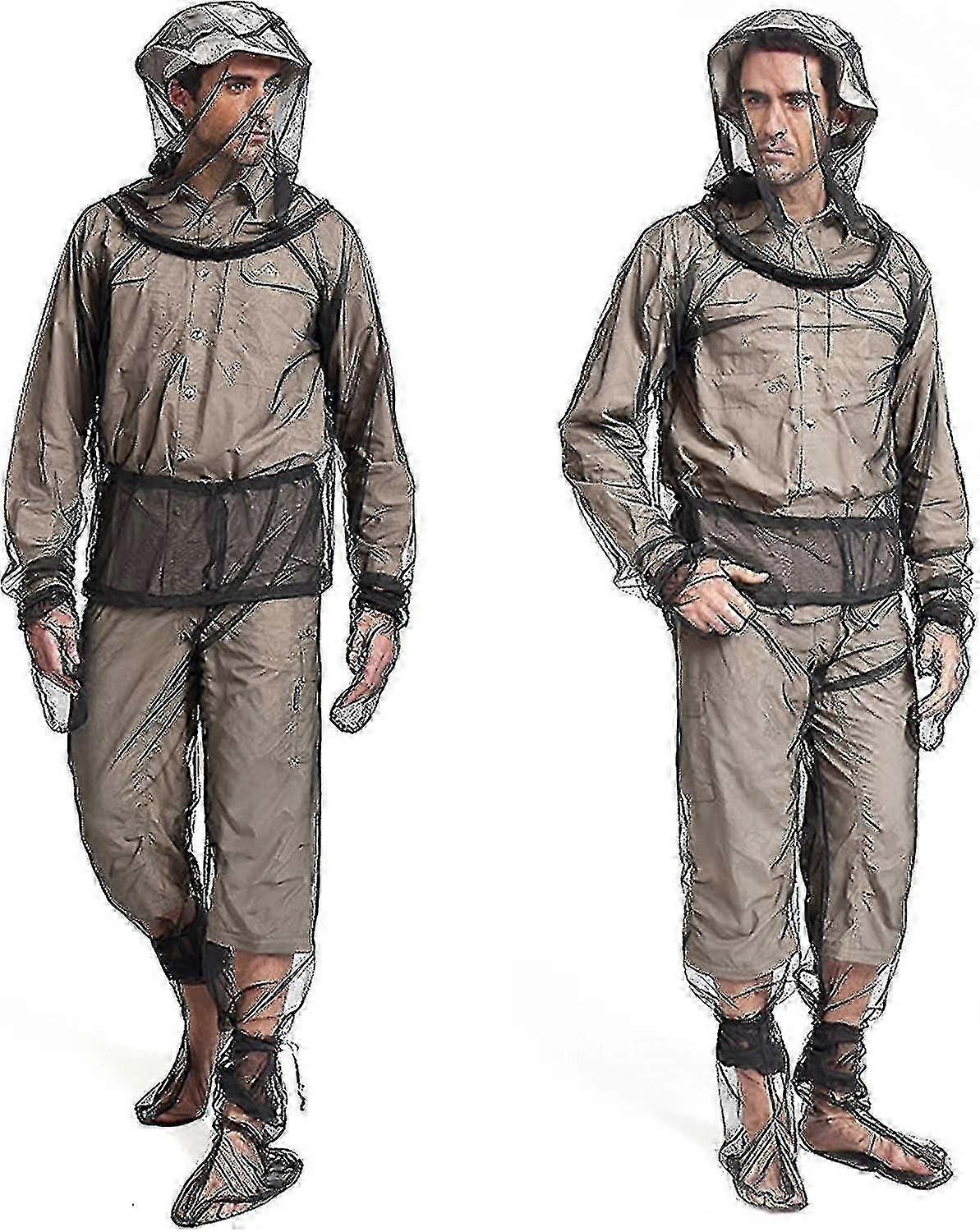 4 Pieces Mosquito Suit, Light-weight Bug Repellent Jacket Hood & Pants Net Clothing Set For Men & Wo 0619