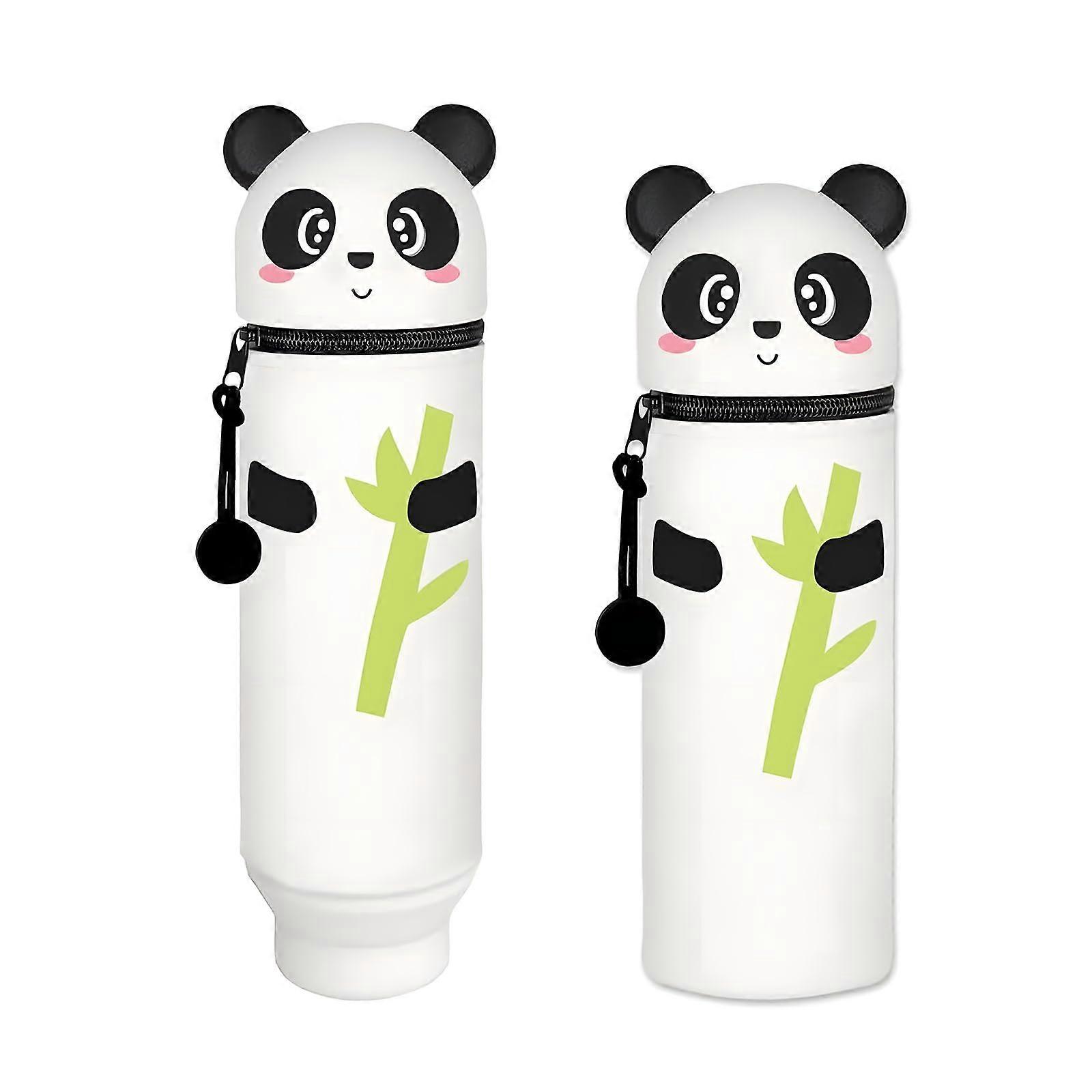 Kawaii Pencil Case 2-in-1 Soft Silicone Stand Up Bag for Kids, Animal Design, White Pen Holder for Girls and Boys