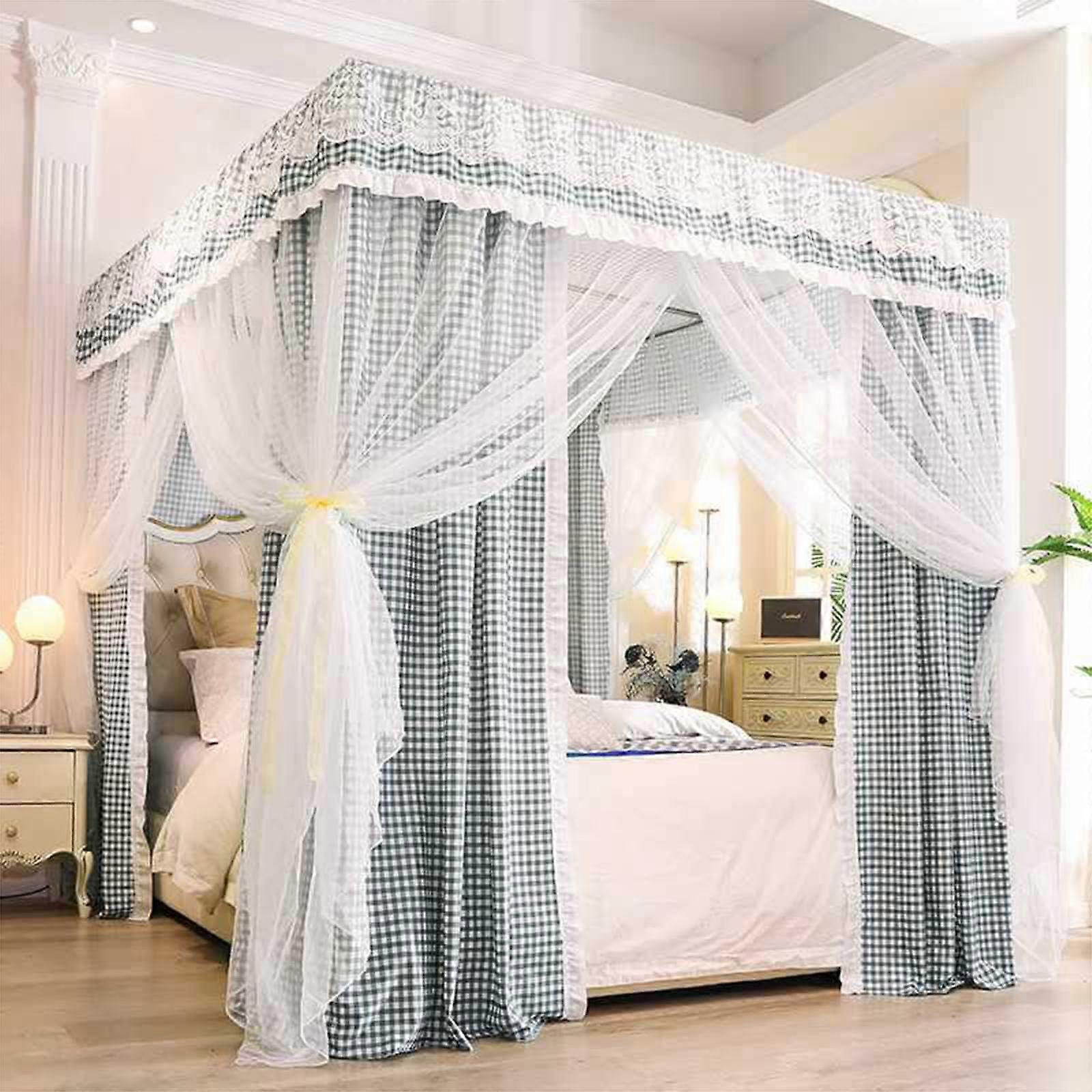 150 x 200 cm Bed Canopy with 4 Corner Posts and Cute Mosquito Net