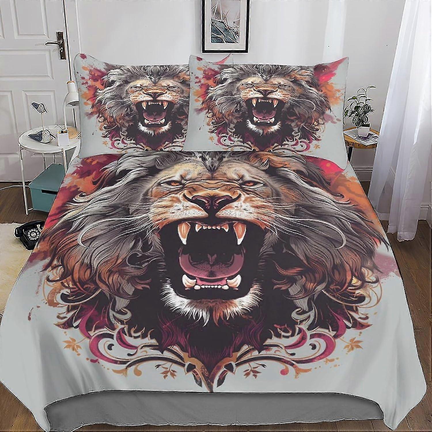 Trendy Microfiber Animal Bedding Set with 3D Print and Hidden Zipper Closure - 3-Piece Comforter Cover Set with Pillowcases