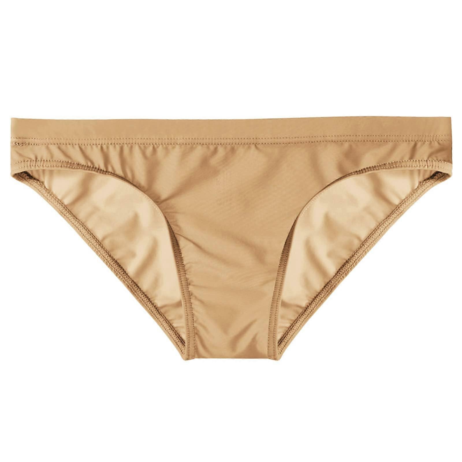 Transparent Underwear for Men, Thin Cotton Bagless Thong Briefs, Tight Triangular Trousers, Beige XL, Multipack