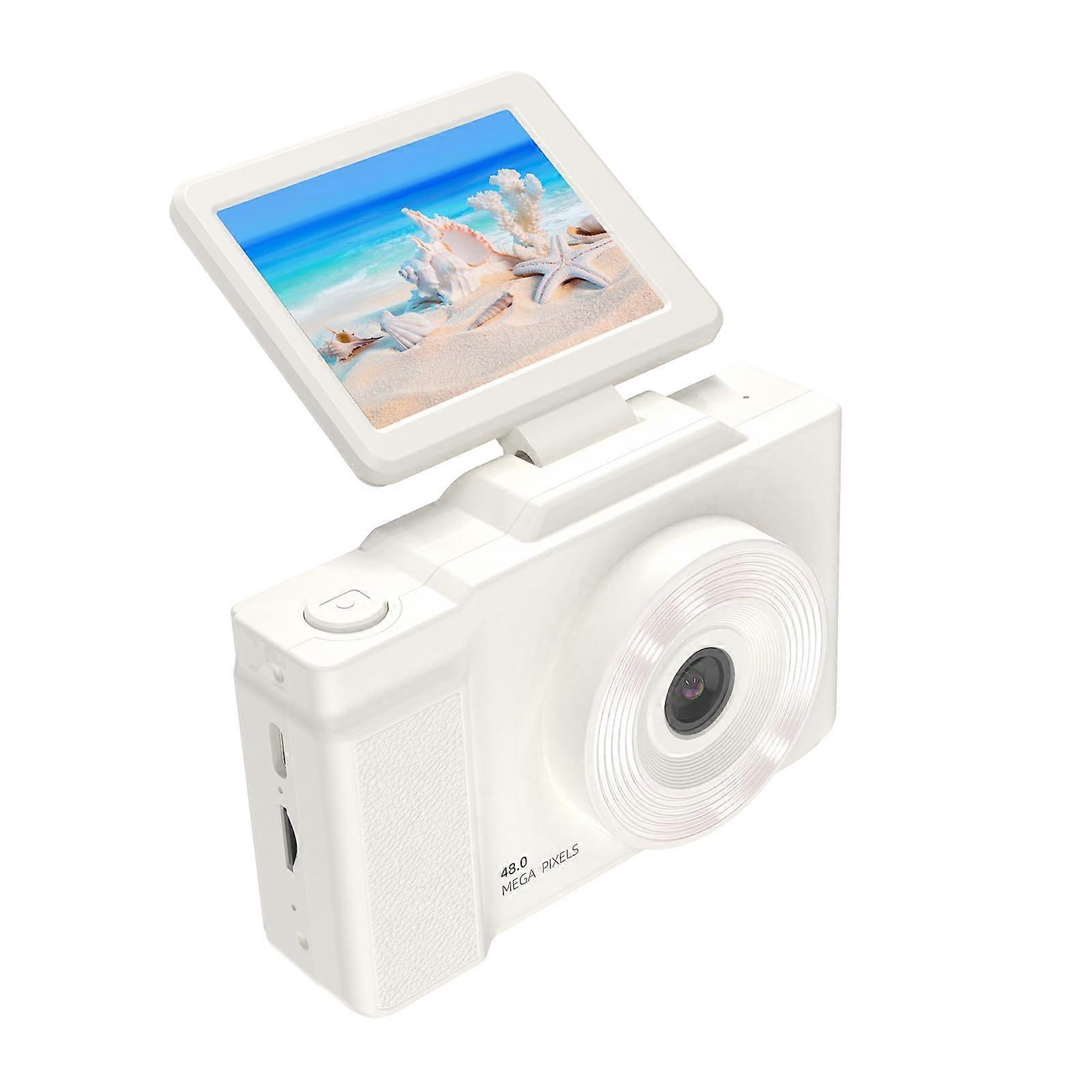 1080P Digital Camera 48MP with 2.8 Inch Rotating Screen, 16X Zoom, LED Fill Light for Teens, Students, Beginners - White