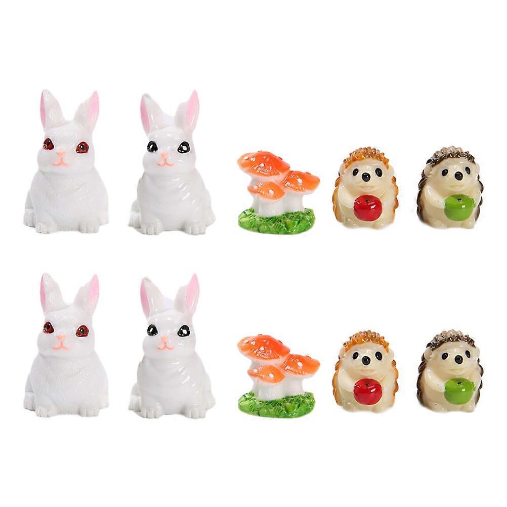 Decorative Mushrooms Resin Mini Mushroom Rabbit Hedgehog Potted Moss Micro Landscape Decor Compact Size 10Pcs