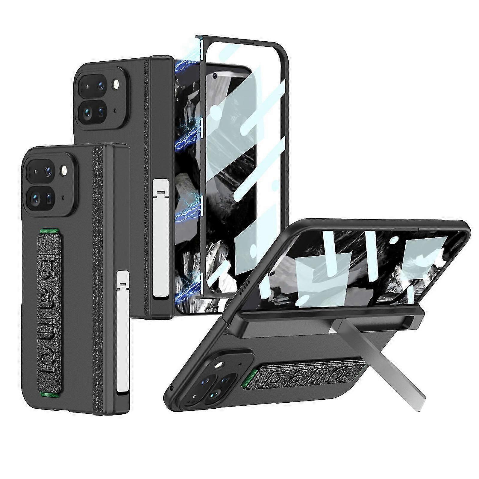for Google Pixel Fold 2 S-Pen Slot Case with Strap, Magnetic Z Fold 2 Case with Kickstand, Luxury PC Frame Slim Shockproof Cover with Screen Protector