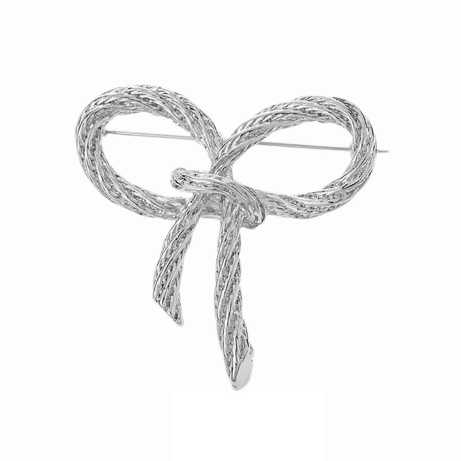 Modern Brooch with Twisted Bow Design, Elegant Silver Pin for Everyday Wear, Dates, Parties, Stylish Accessory