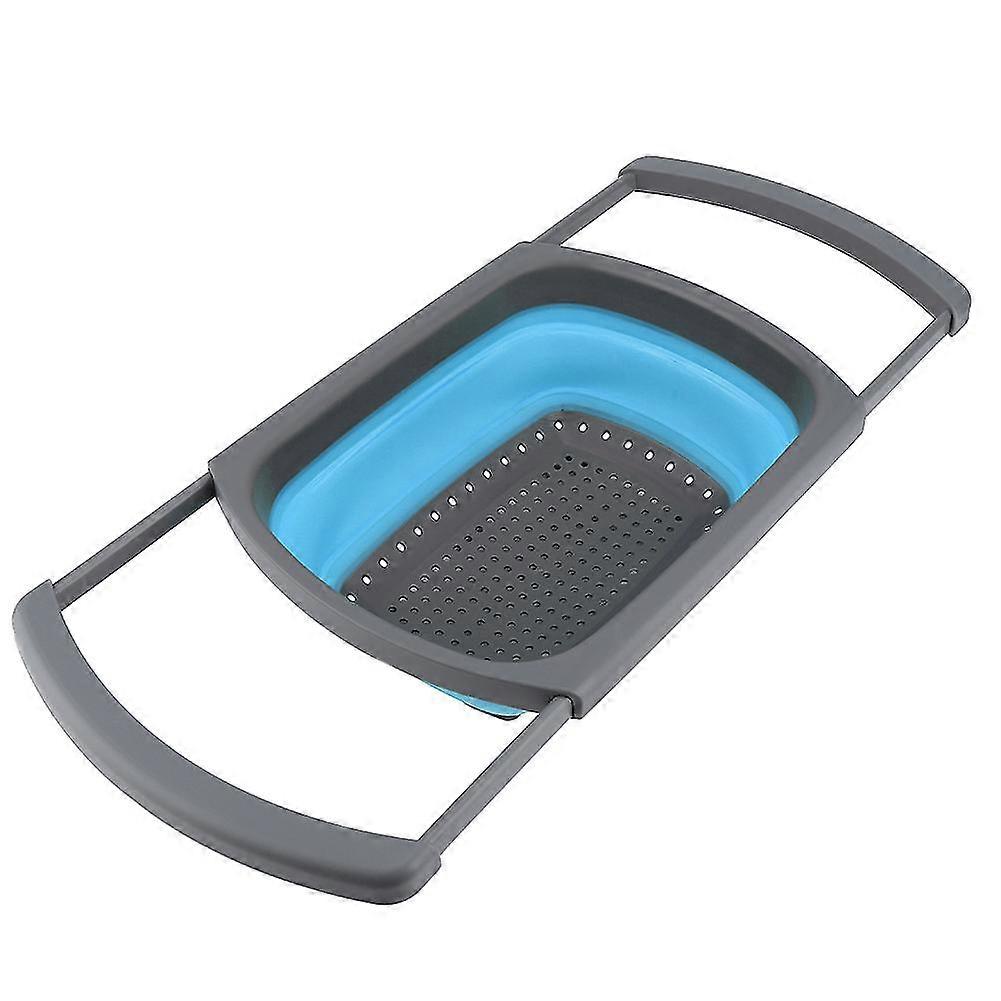 Durable Foldable Retractable Silicone Draining Basket - Safe Kitchen Tool in Blue for Easy Food Preparation and Straining