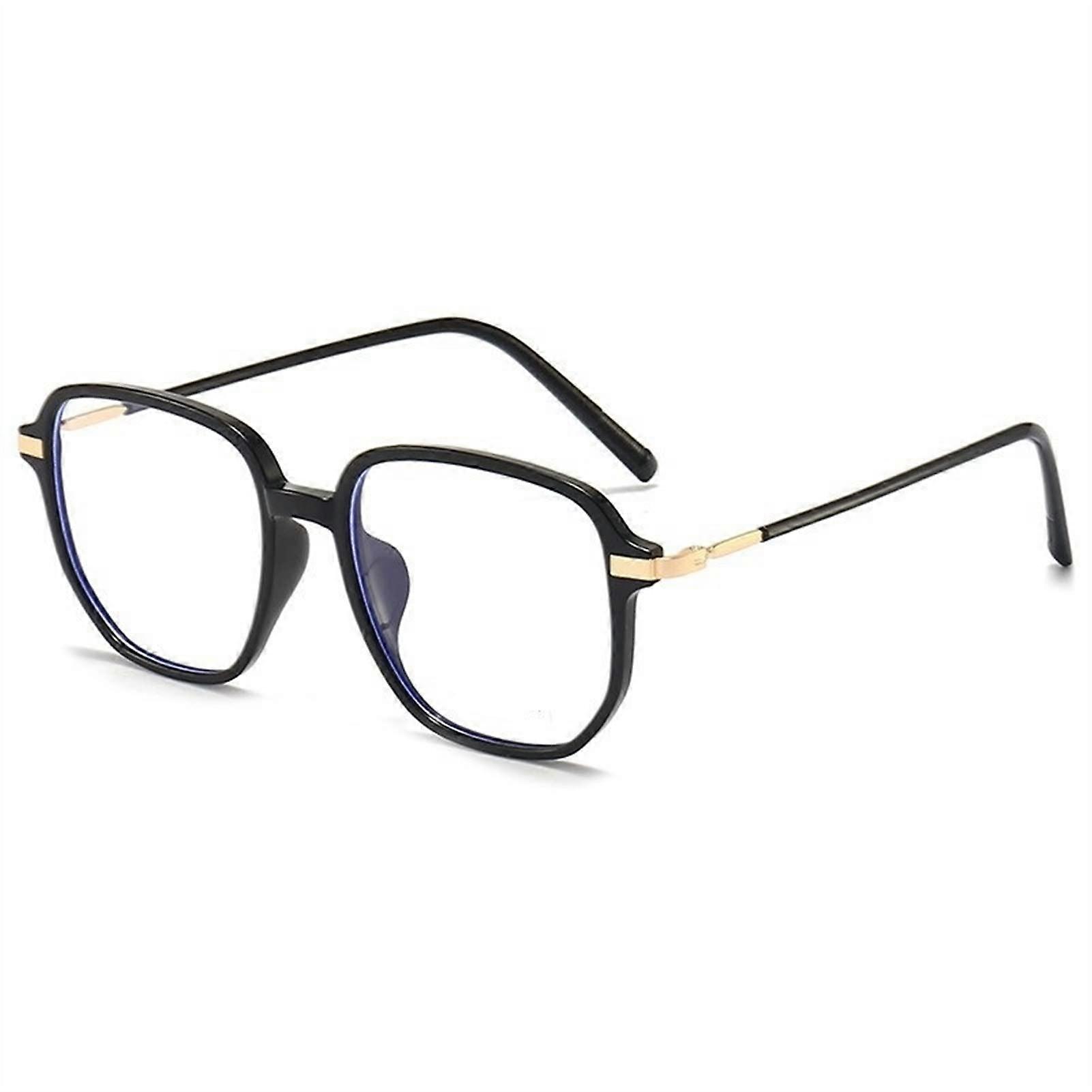 Reading Glasses, Black Frame, Polygon Flat Mirror, Trendy Style (Blackt)